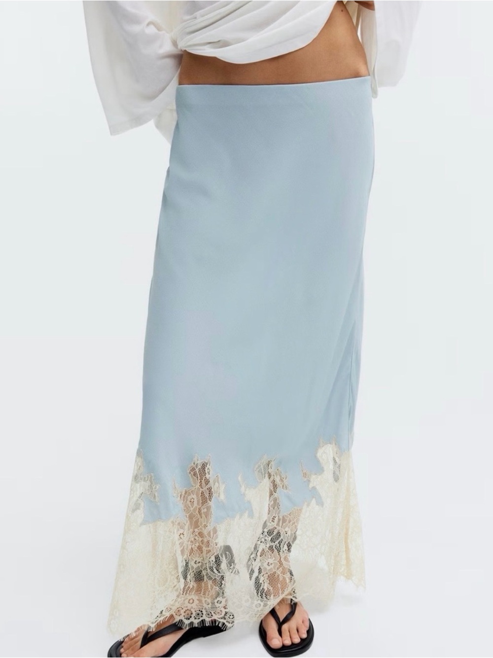 H&M Lace-Trimmed Dusty Blue Skirt Size  Small & Large Available NWT